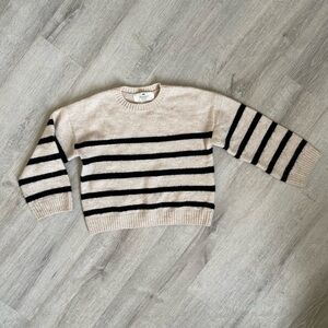 H&M Cream and Black Striped Crewneck Sweater